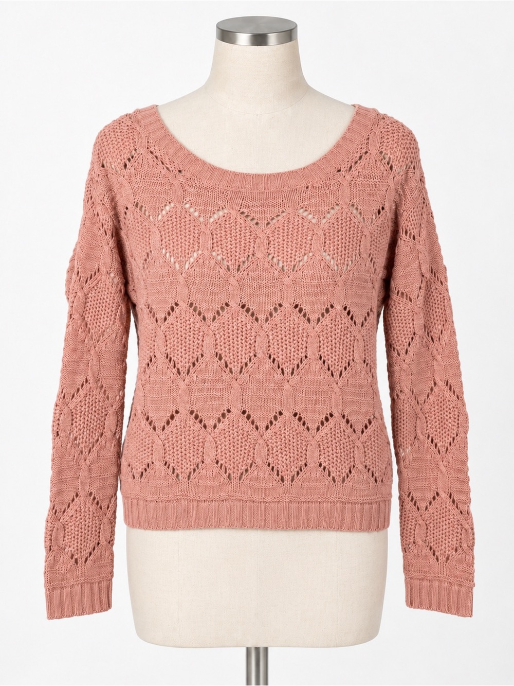 Charlotte Russe Chevron Sweater Open Knit Size S Pink Office Fall Layering Cozy